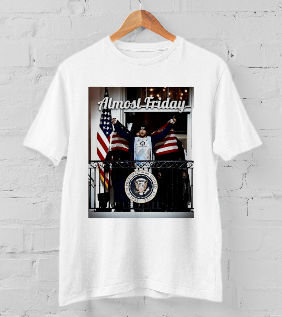 Almost Friday Justin Gaethje US Flag Blue Room Balcony White House UFC Freedom 250 T-Shirt