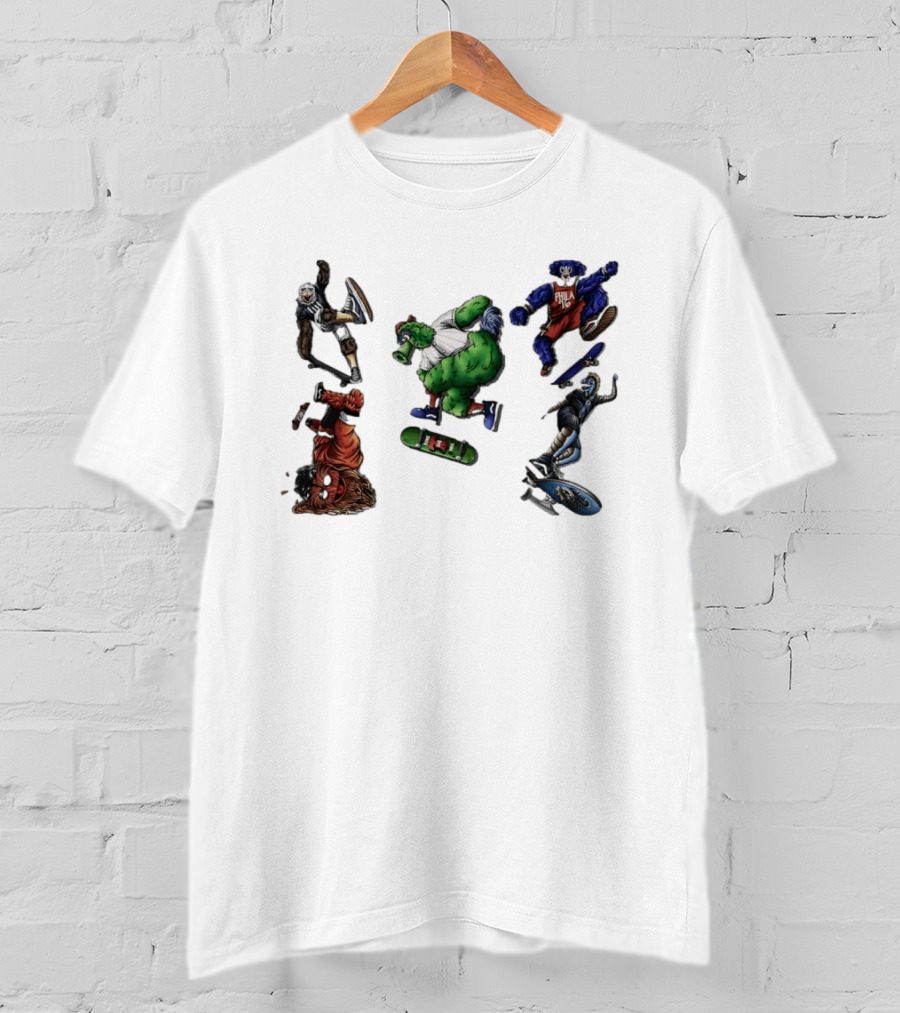 Philadelphia Sports Mascots Skateboarding Extravaganza Happy National Day T-Shirt