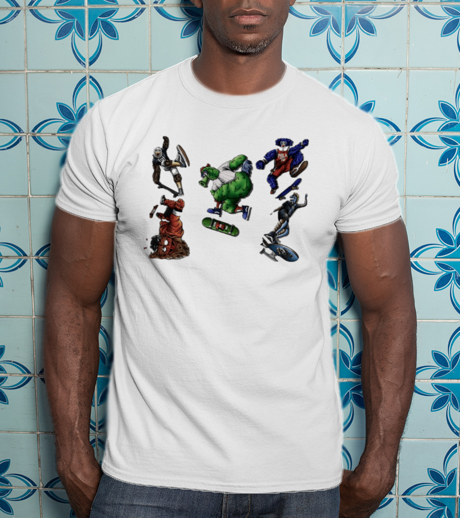 Philadelphia Sports Mascots Skateboarding Extravaganza Happy National Day T-Shirt