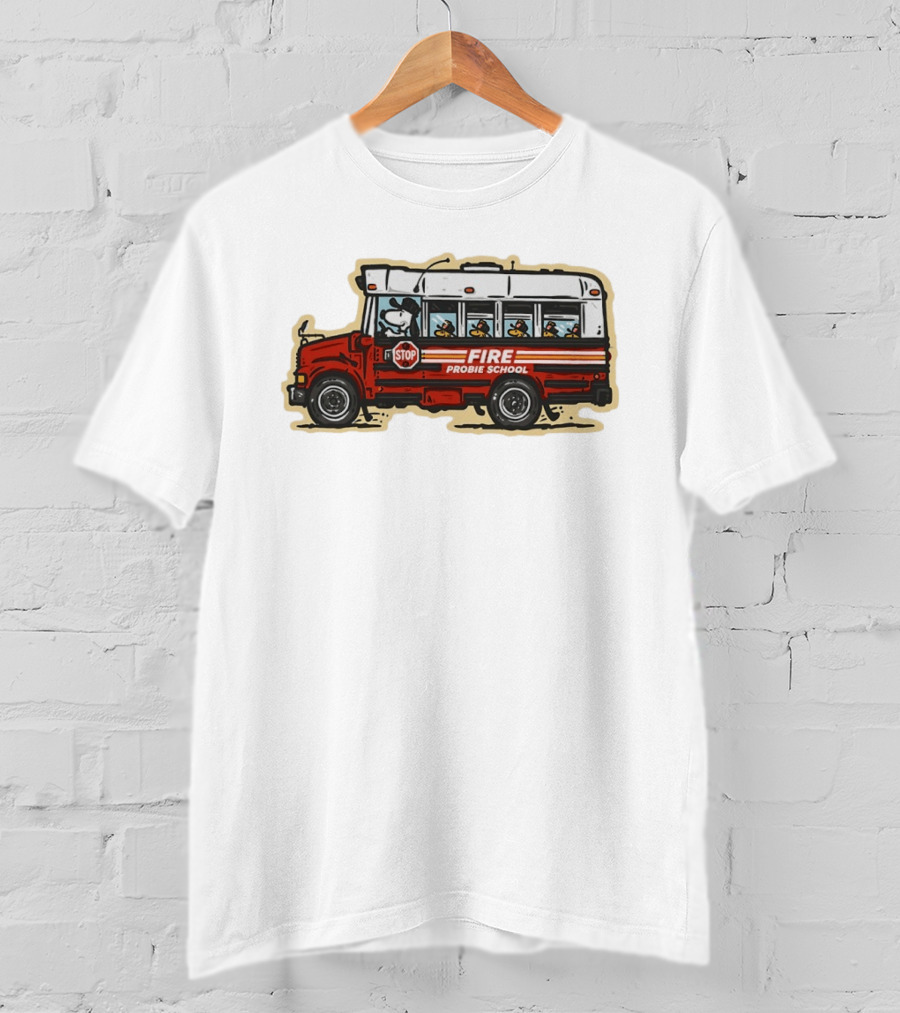 Firefighter Snoopy Woodstock School Bus Fire Probie Training T-Shirt
