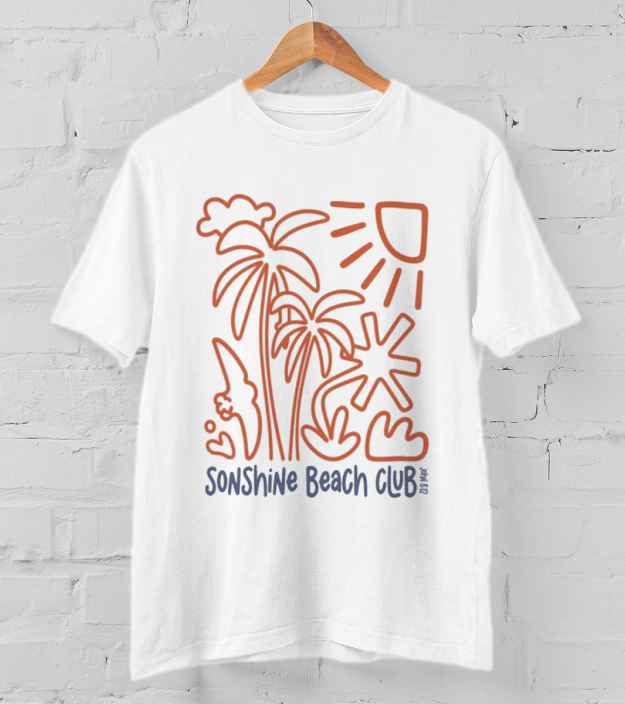 Five2 Sonshine Beach Club Palm Trees Sun And Surf Vibes T-Shirt