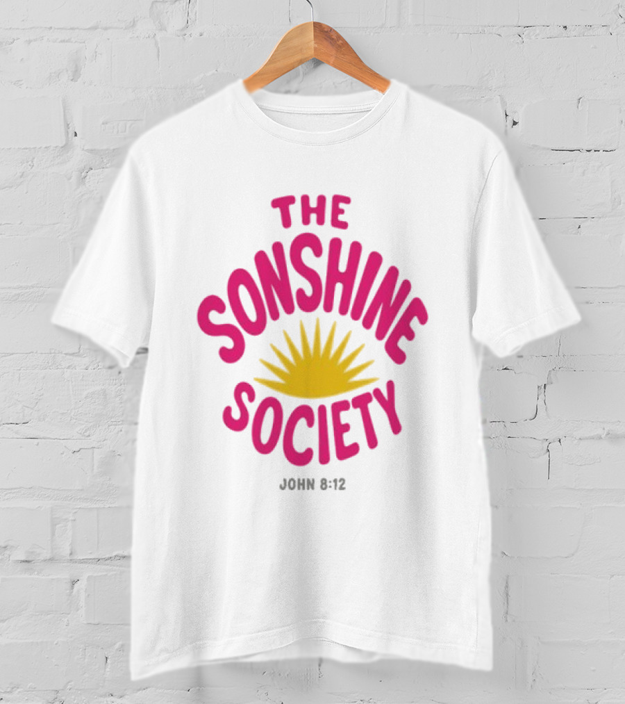 The Sonshine Society John 8 12 Bold Pink Yellow Sunburst T-Shirt
