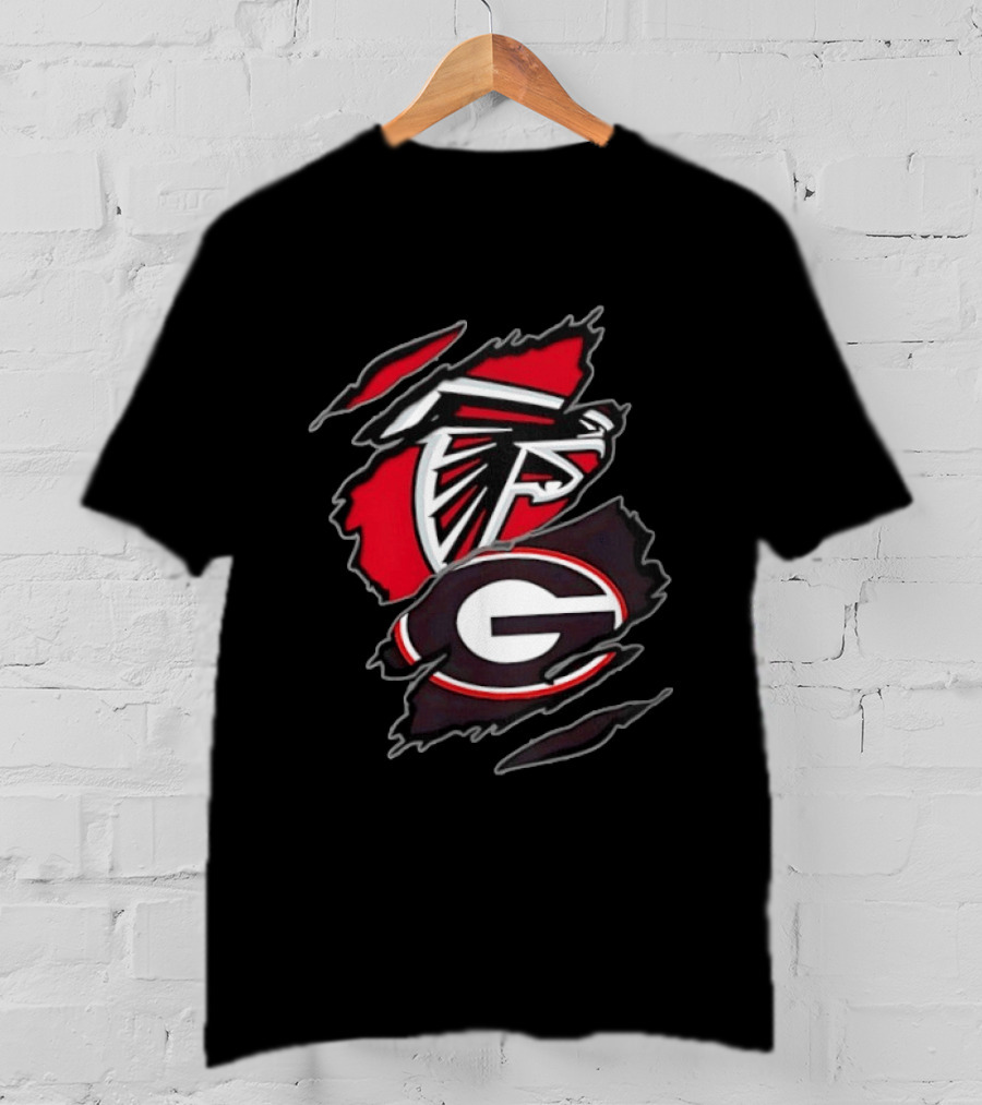 Atlanta Falcons Georgia Bulldogs Two Teams One Heart Scratch T-Shirt
