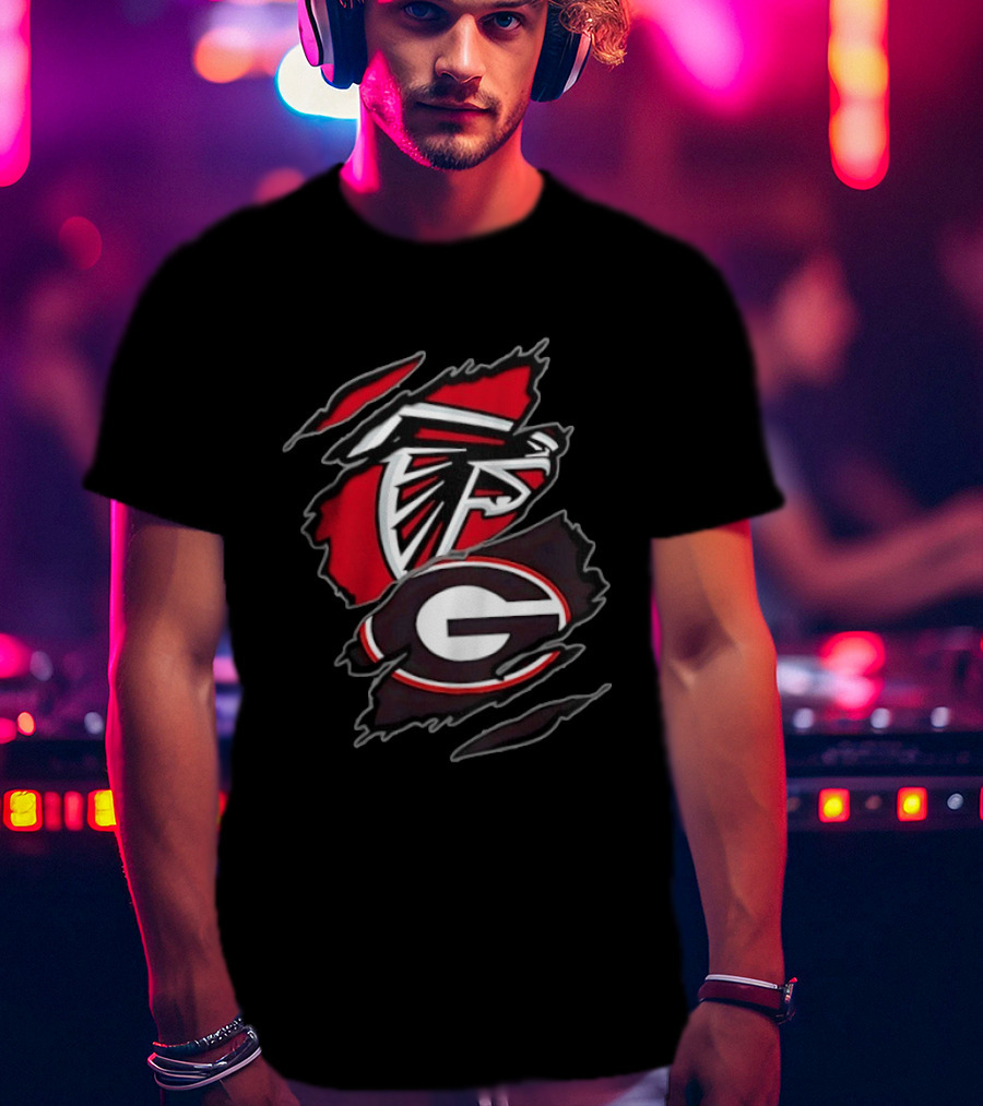 Atlanta Falcons Georgia Bulldogs Two Teams One Heart Scratch T-Shirt