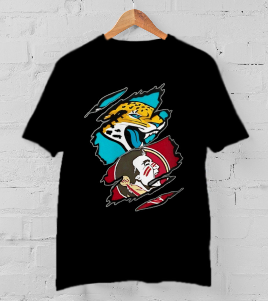 Jacksonville Jaguars Florida State Seminoles Two Teams One Heart Scratch T-Shirt