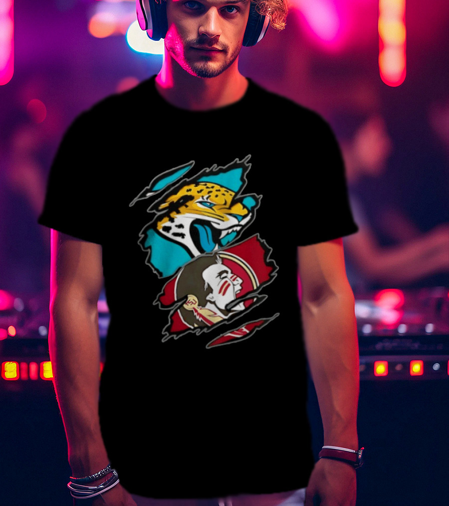 Jacksonville Jaguars Florida State Seminoles Two Teams One Heart Scratch T-Shirt