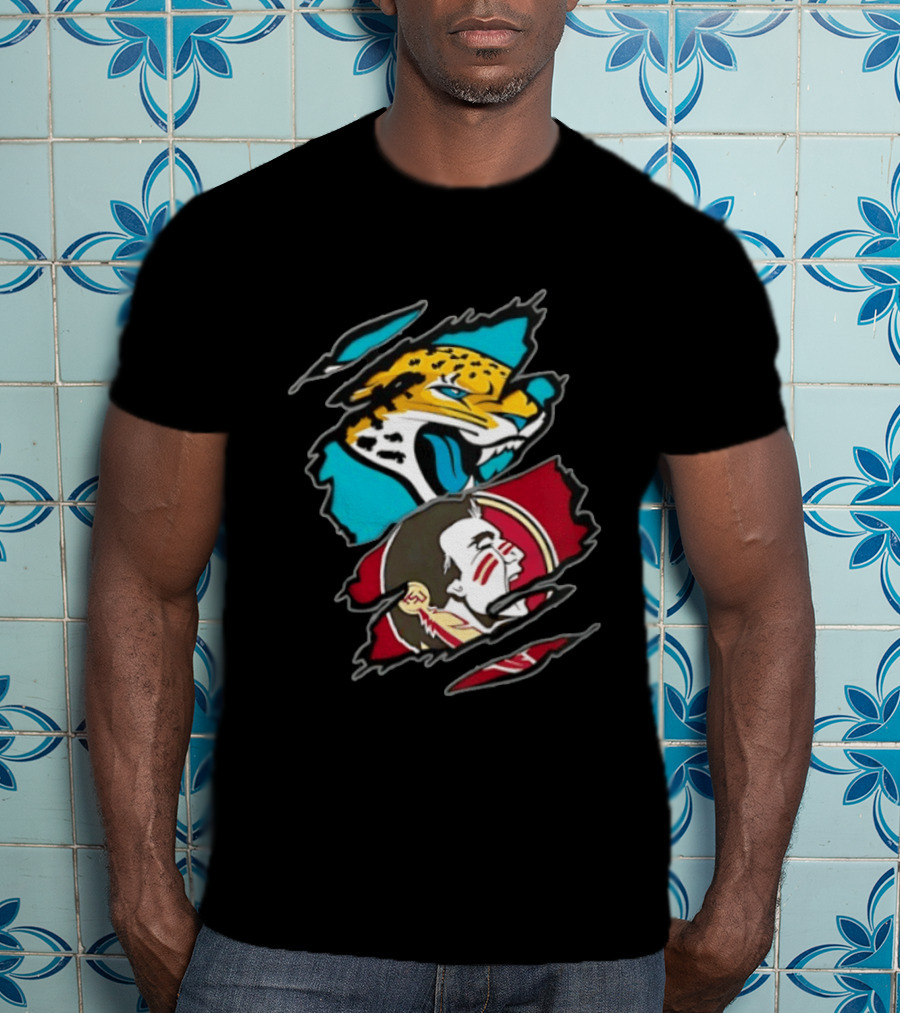 Jacksonville Jaguars Florida State Seminoles Two Teams One Heart Scratch T-Shirt