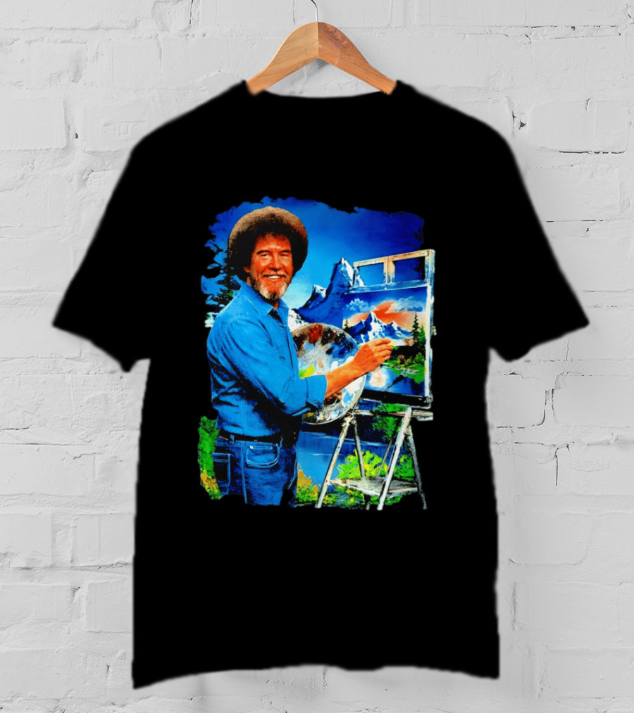 Bob Ross Painting Landscape Artist With Mountain Scene T-Shirt