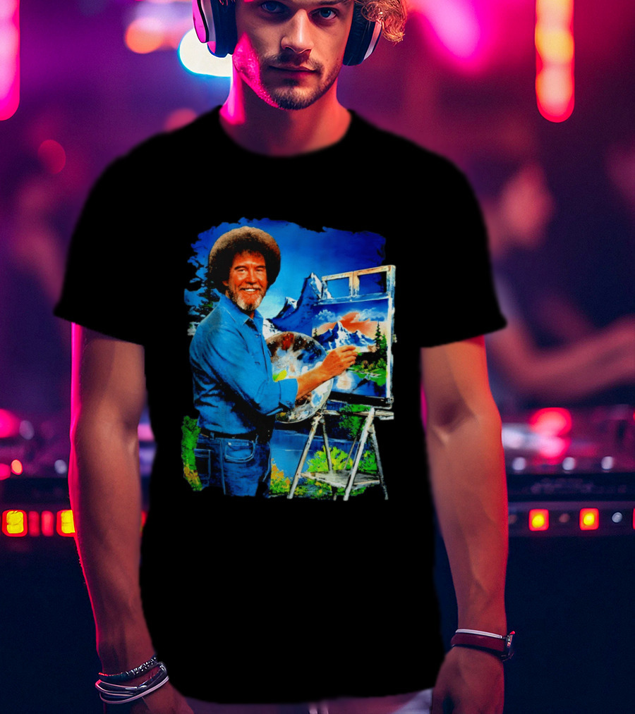 Bob Ross Painting Landscape Artist With Mountain Scene T-Shirt