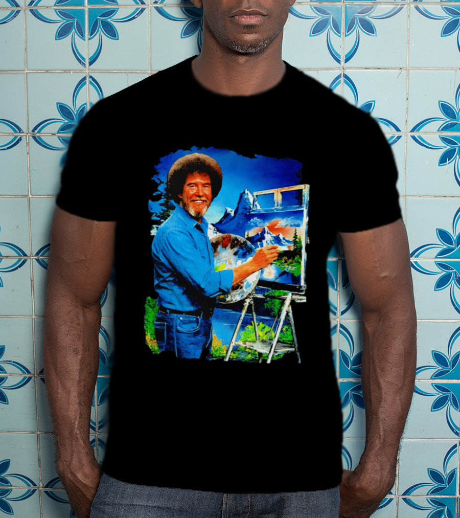 Bob Ross Painting Landscape Artist With Mountain Scene T-Shirt