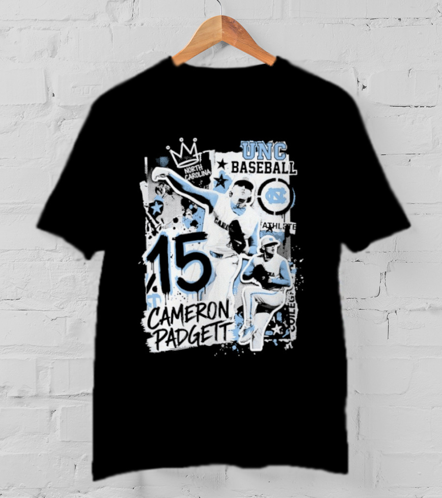 Cameron Padgett 15 UNC Baseball Player Collage Comic UNC Baseball T-Shirt