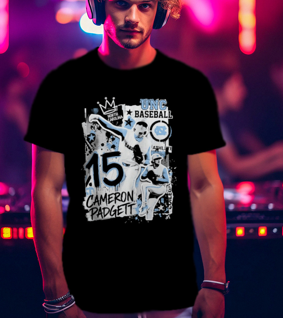 Cameron Padgett 15 UNC Baseball Player Collage Comic UNC Baseball T-Shirt