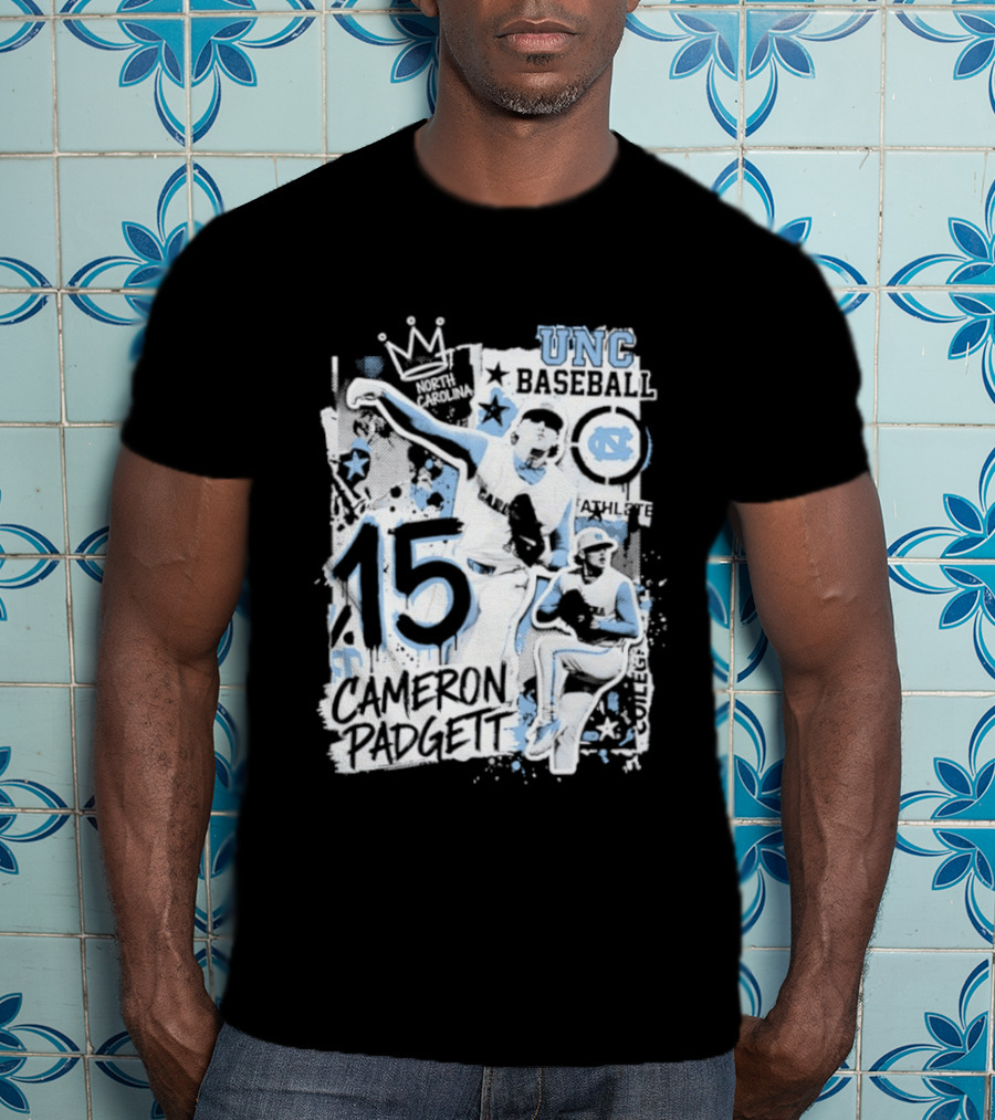 Cameron Padgett 15 UNC Baseball Player Collage Comic UNC Baseball T-Shirt