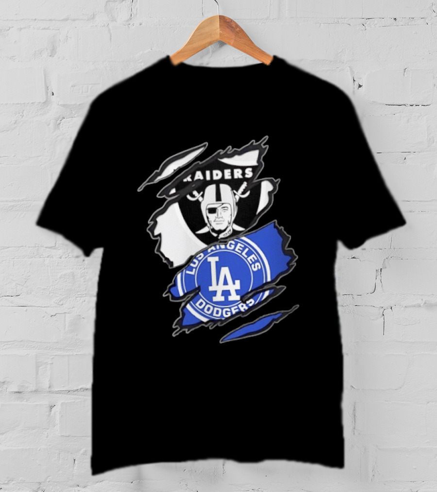 Las Vegas Raiders Los Angeles Dodgers Two Teams One Heart Scratch T-Shirt