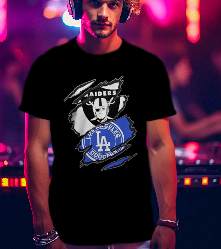Las Vegas Raiders Los Angeles Dodgers Two Teams One Heart Scratch T-Shirt
