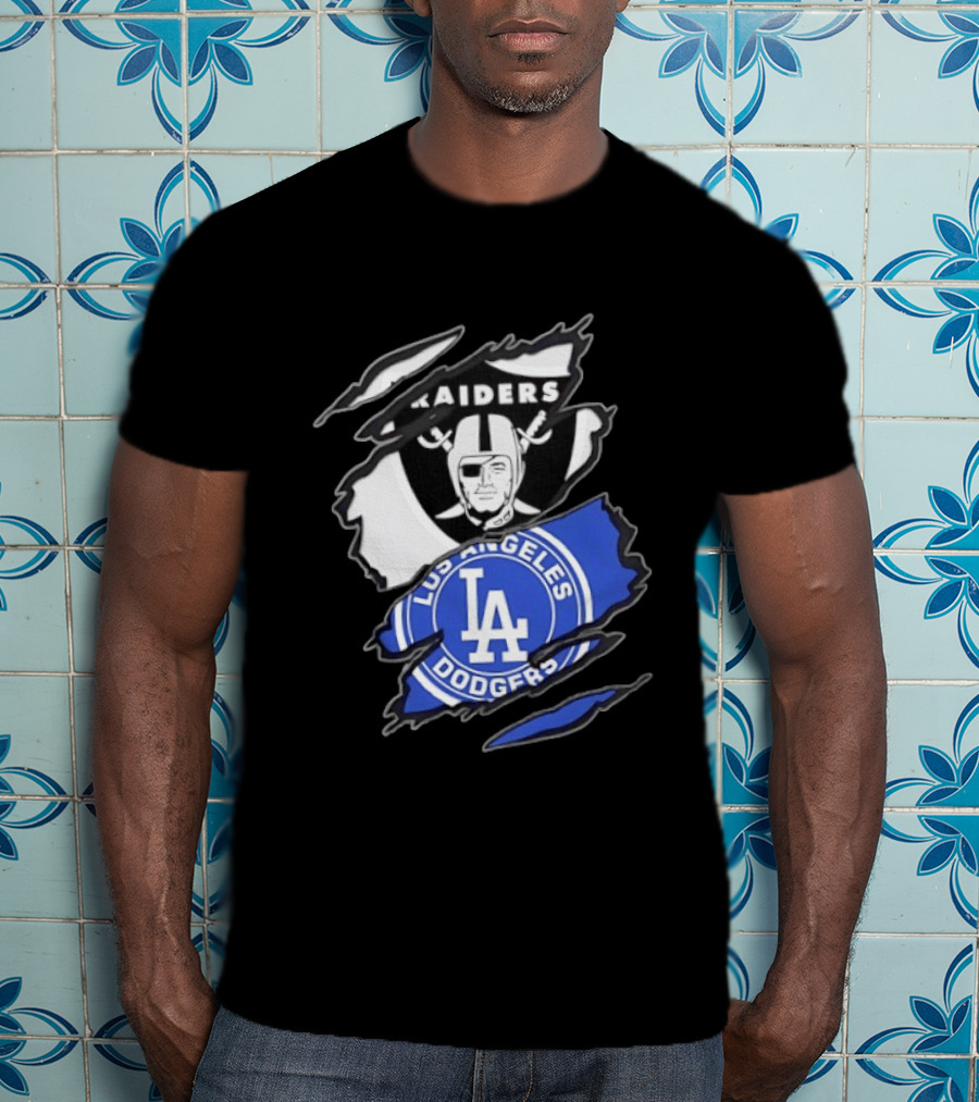 Las Vegas Raiders Los Angeles Dodgers Two Teams One Heart Scratch T-Shirt