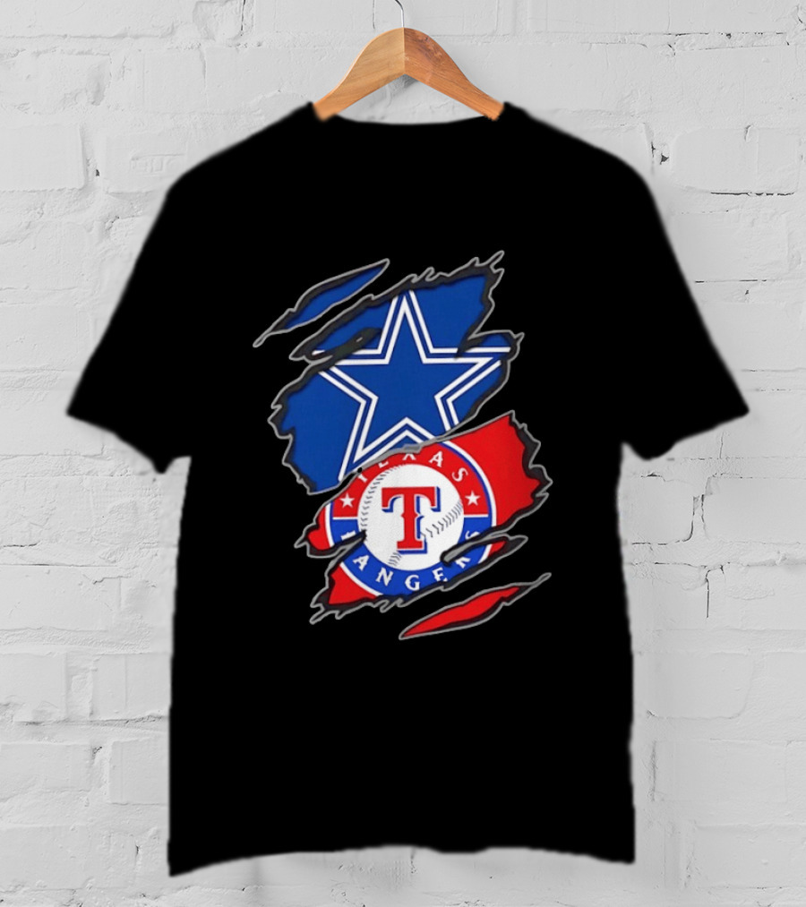 Dallas Cowboys Texas Rangers Two Teams One Heart Scratch T-Shirt