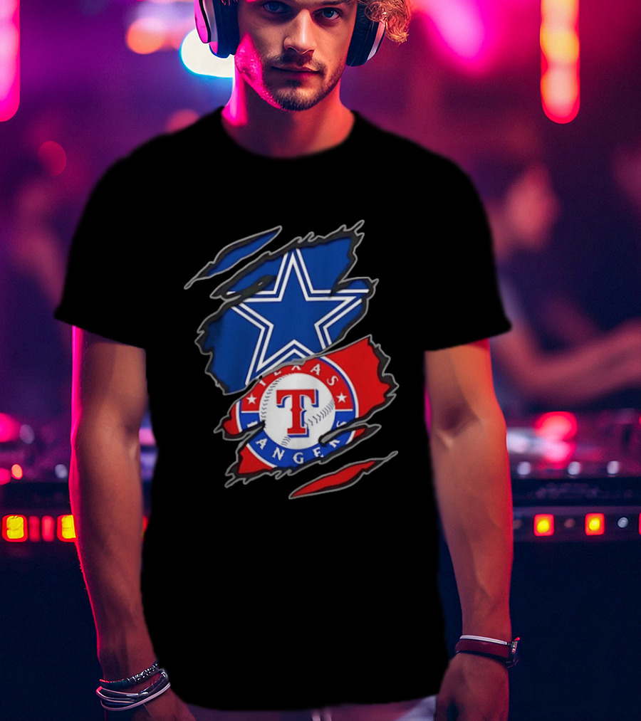 Dallas Cowboys Texas Rangers Two Teams One Heart Scratch T-Shirt