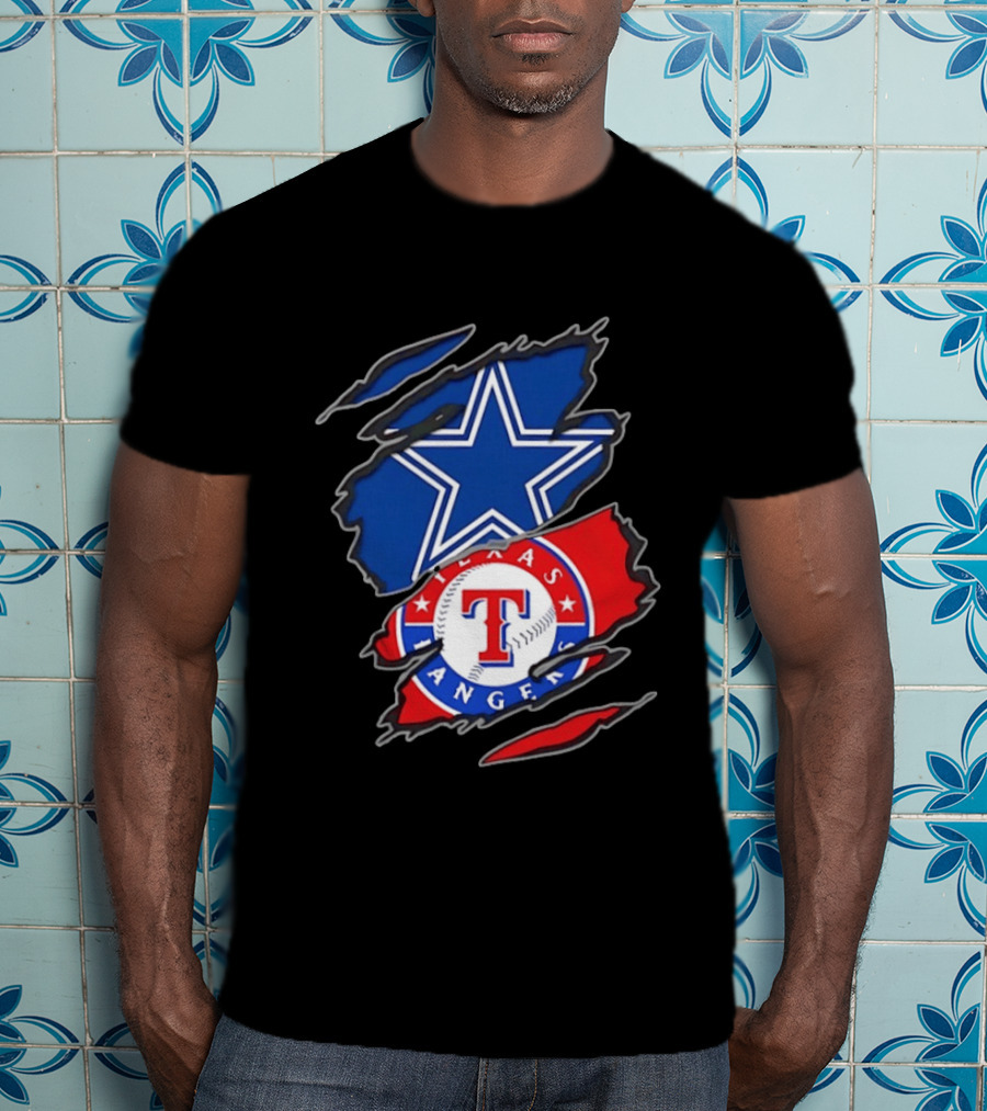 Dallas Cowboys Texas Rangers Two Teams One Heart Scratch T-Shirt