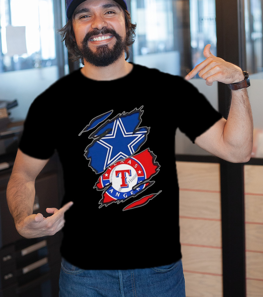 Dallas Cowboys Texas Rangers Two Teams One Heart Scratch T-Shirt