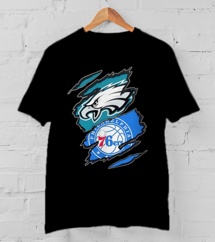 Philadelphia Eagles And Philadelphia 76ers Two Teams One Heart Scratch T-Shirt