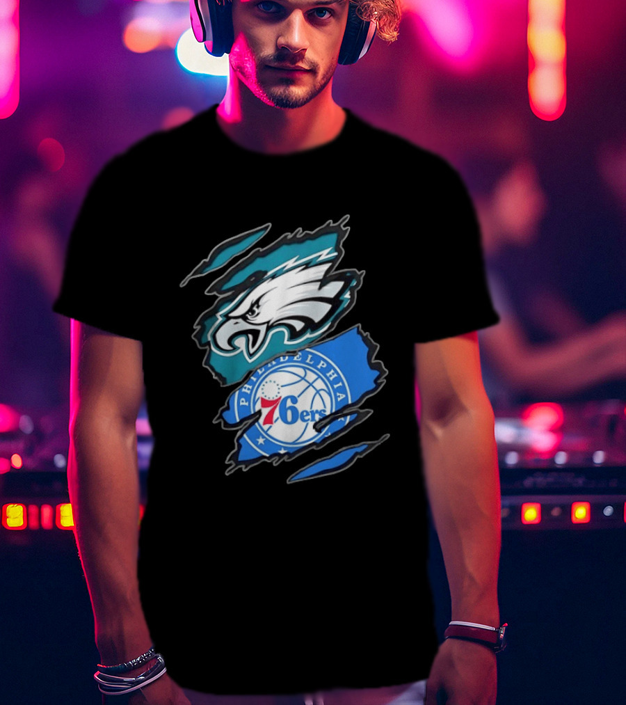 Philadelphia Eagles And Philadelphia 76ers Two Teams One Heart Scratch T-Shirt