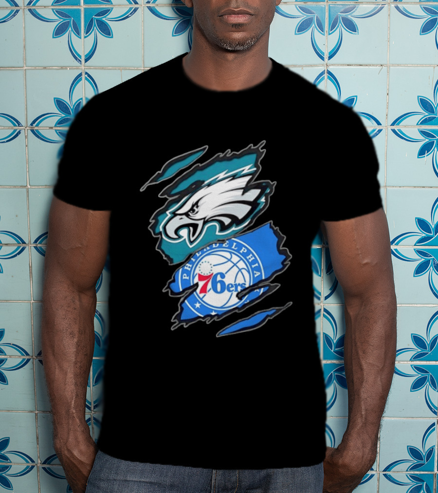 Philadelphia Eagles And Philadelphia 76ers Two Teams One Heart Scratch T-Shirt