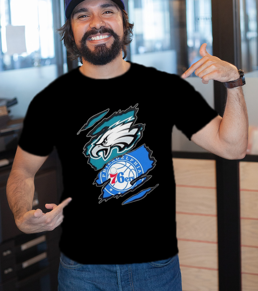 Philadelphia Eagles And Philadelphia 76ers Two Teams One Heart Scratch T-Shirt