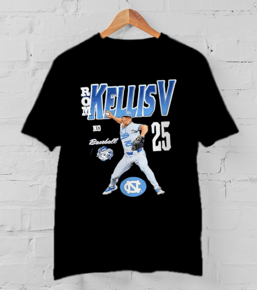 Rom Kellis V North Carolina Baseball No 25 Player UNC Tar Heels T-Shirt
