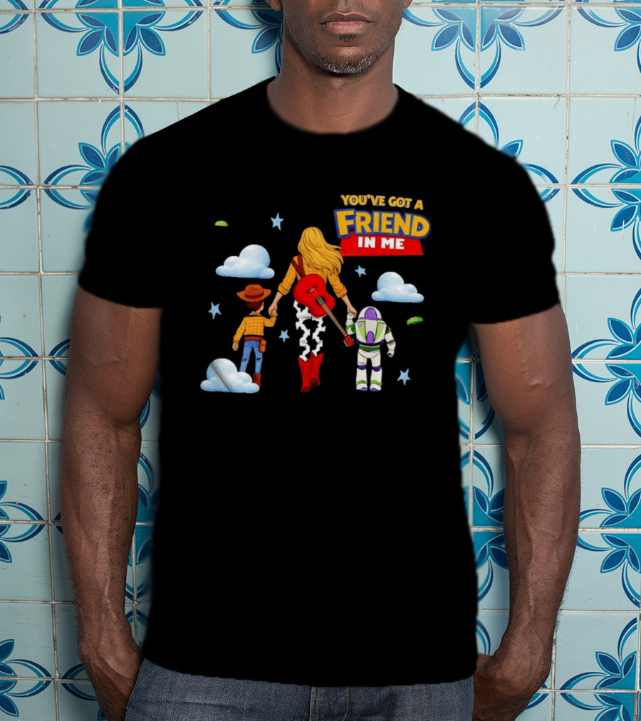 You've Got A Friend In Me Woody Buzz Lightyear Woman Walking With Clouds T-Shirt