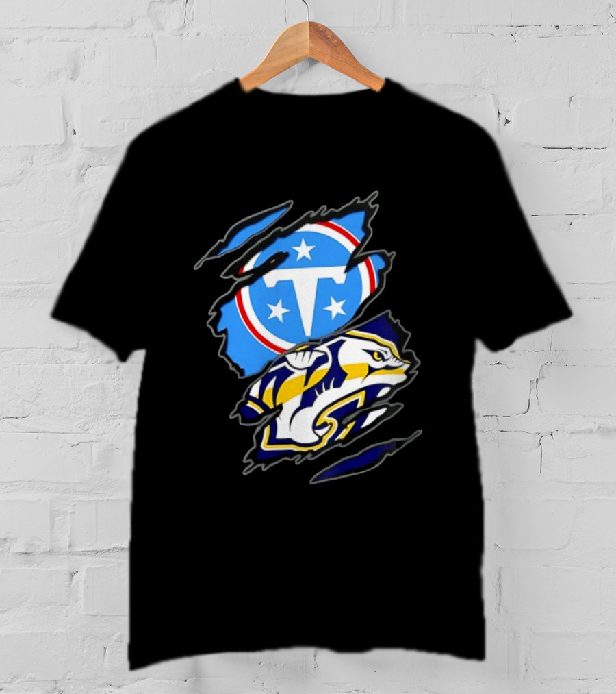 Tennessee Titans Nashville Predators Two Teams One Heart Scratch T-Shirt