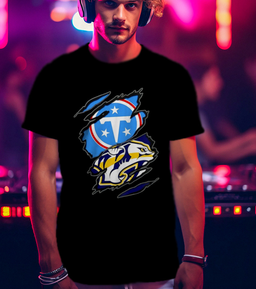 Tennessee Titans Nashville Predators Two Teams One Heart Scratch T-Shirt