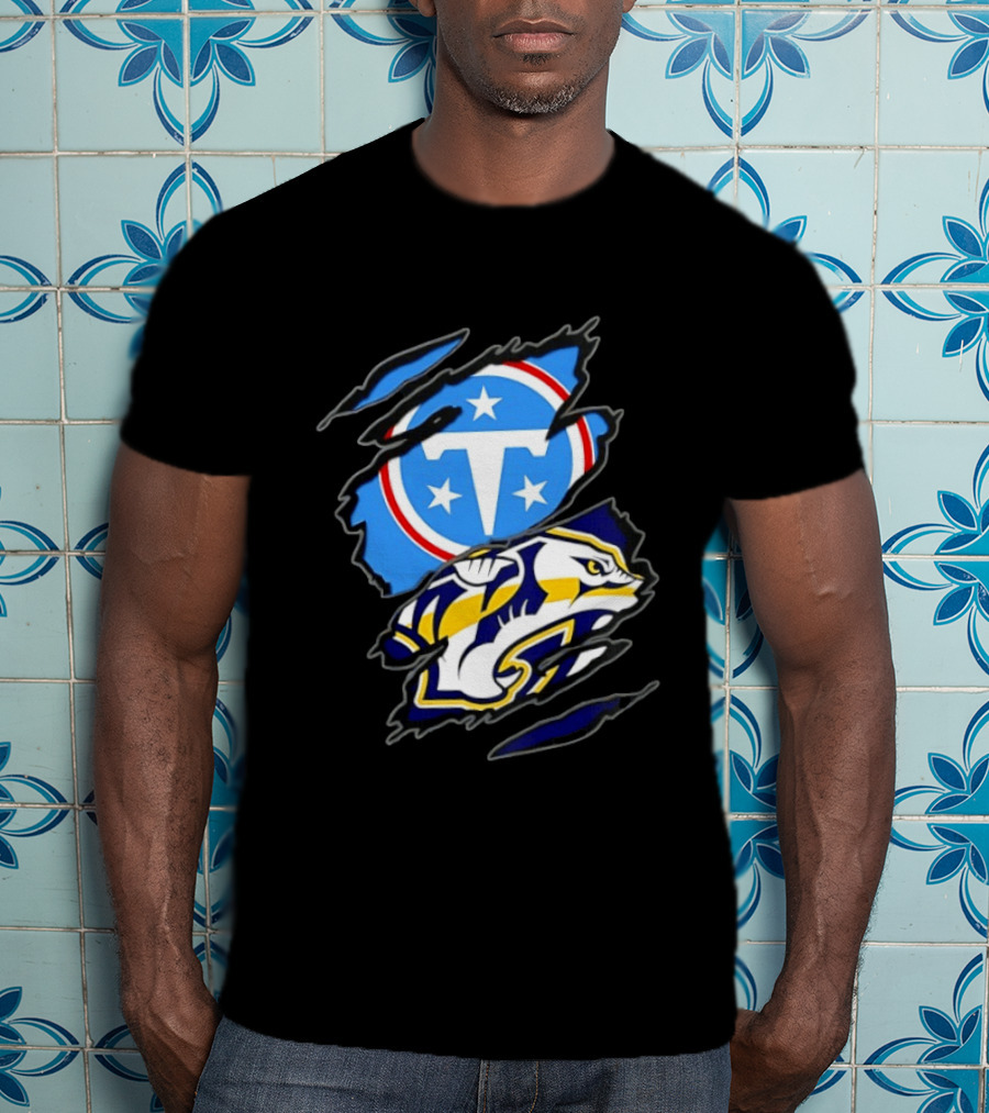 Tennessee Titans Nashville Predators Two Teams One Heart Scratch T-Shirt