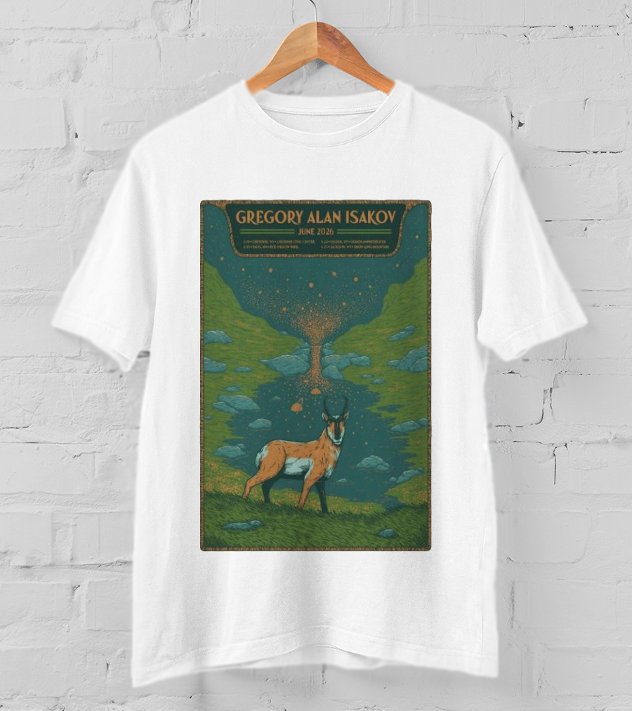 Gregory Alan Isakov June 2026 Tour With Antelope In Lush Mountain Scenery T-Shirt
