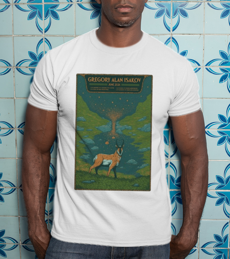 Gregory Alan Isakov June 2026 Tour With Antelope In Lush Mountain Scenery T-Shirt