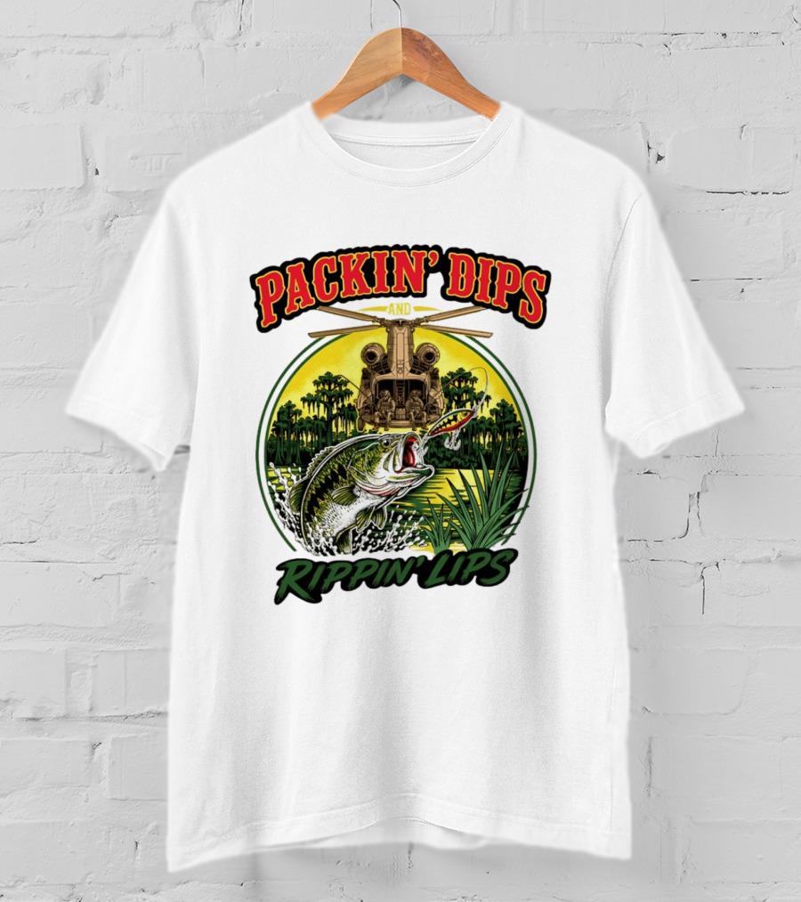 Packin' Dips And Rippin' Lips Fishing Helicopter Adventure T-Shirt