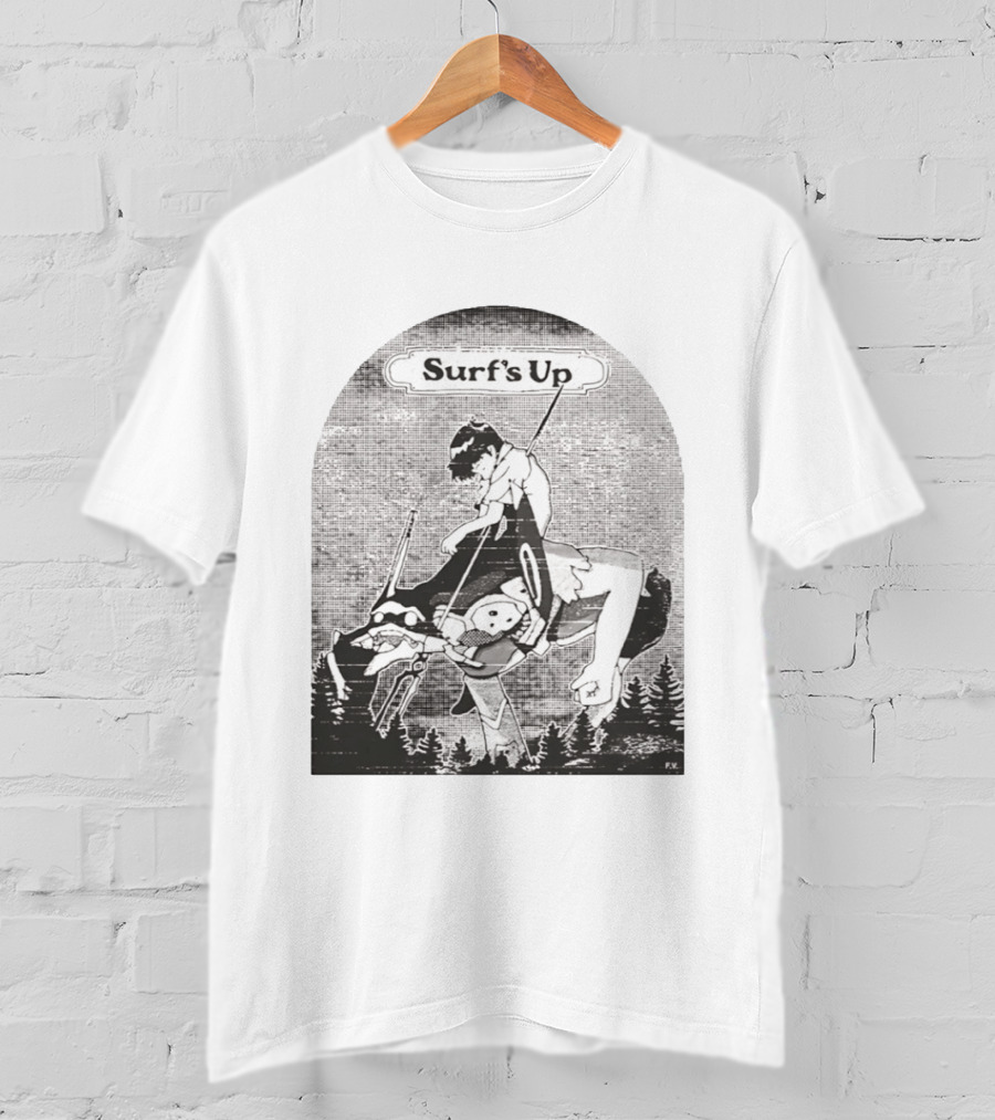 Surf's Up Anime Style Riding Adventure Black And White T-Shirt