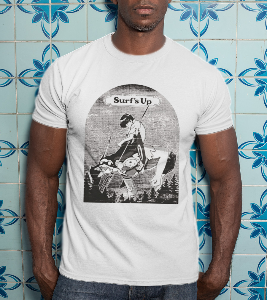 Surf's Up Anime Style Riding Adventure Black And White T-Shirt