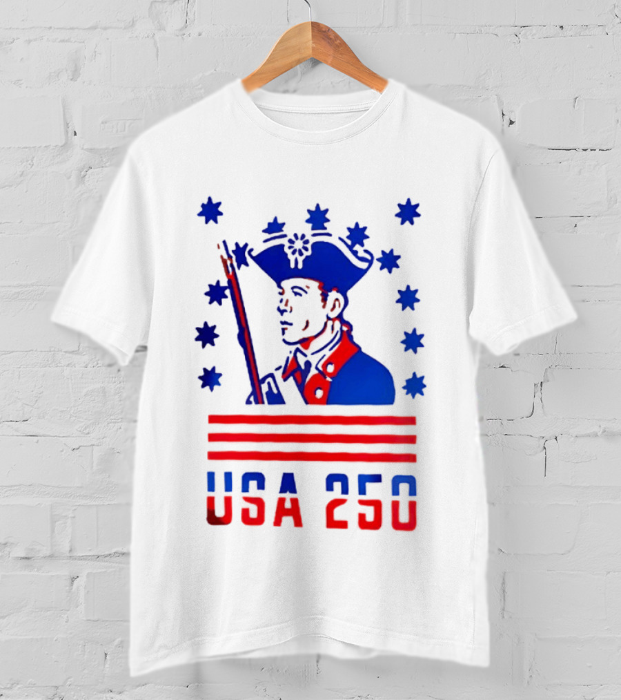 USA 250 Minuteman Stars Stripes Patriotic America 250th Anniversary T-Shirt
