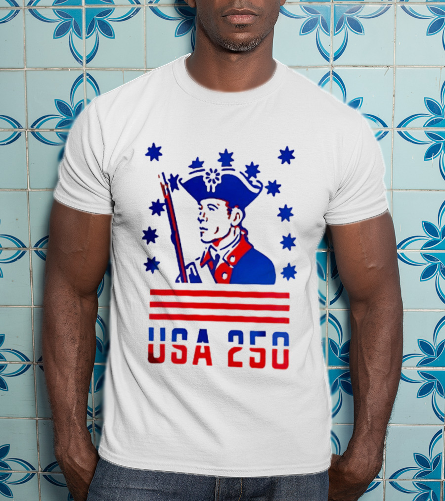 USA 250 Minuteman Stars Stripes Patriotic America 250th Anniversary T-Shirt
