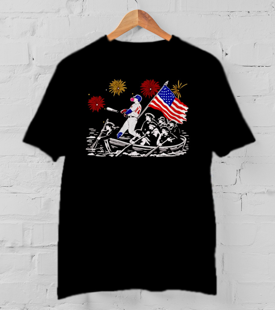 PCA Cubs Crossing The Delaware Patriotic Baseball Fireworks Celebration T-Shirt