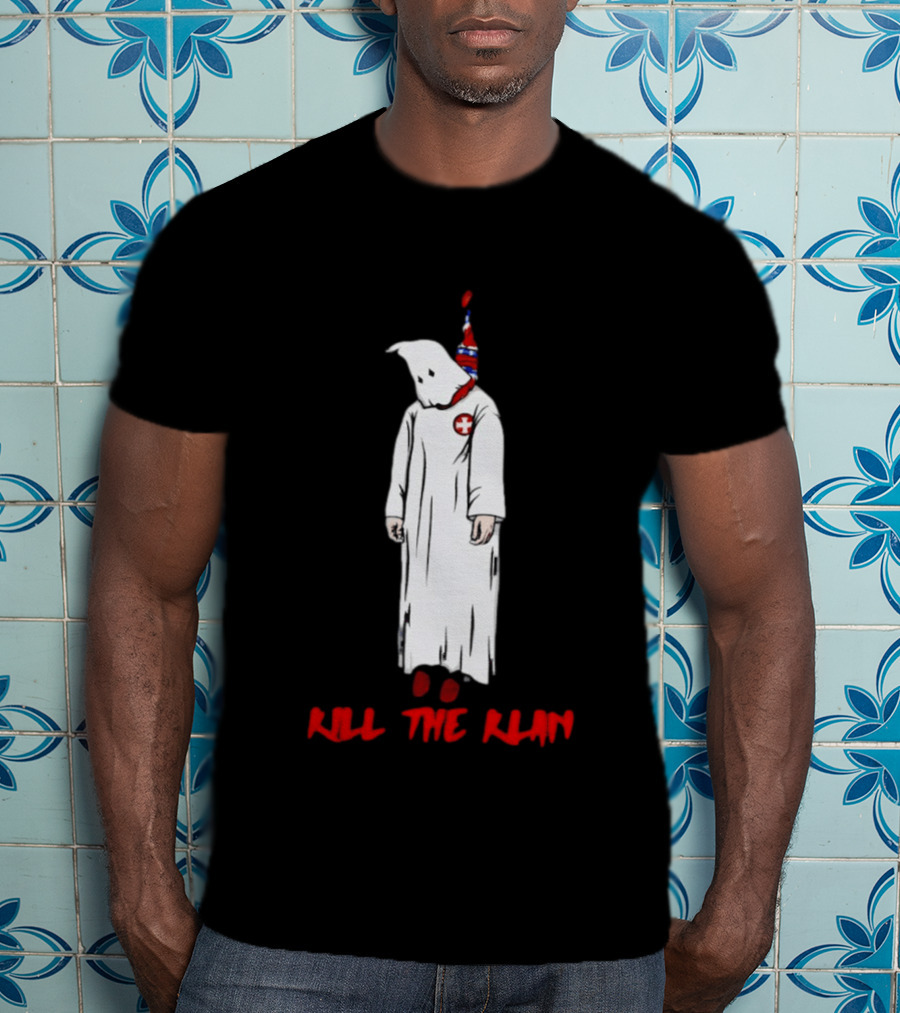 Ku Klux Klan Kill The Klan Message With Hooded Figure And Red Cross T-Shirt