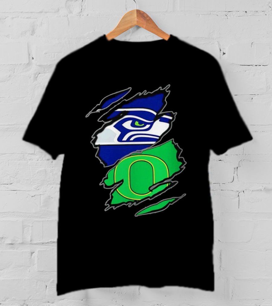 Seattle Seahawks Oregon Ducks Two Teams One Heart Scratch T-Shirt
