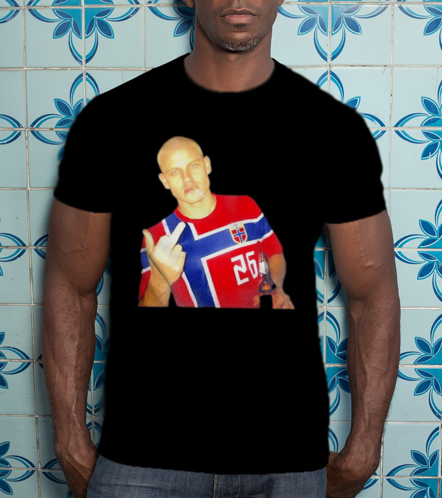 Erling Haaland Norway National Football Team 26 Middle Finger Gesture Jersey T-Shirt