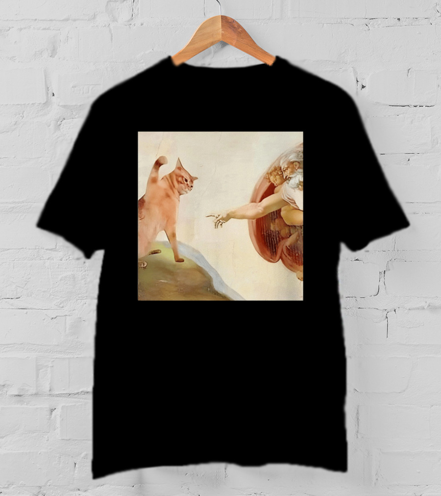 Floppa Meets Creation In Iconic God Touching Fingers Scene T-Shirt