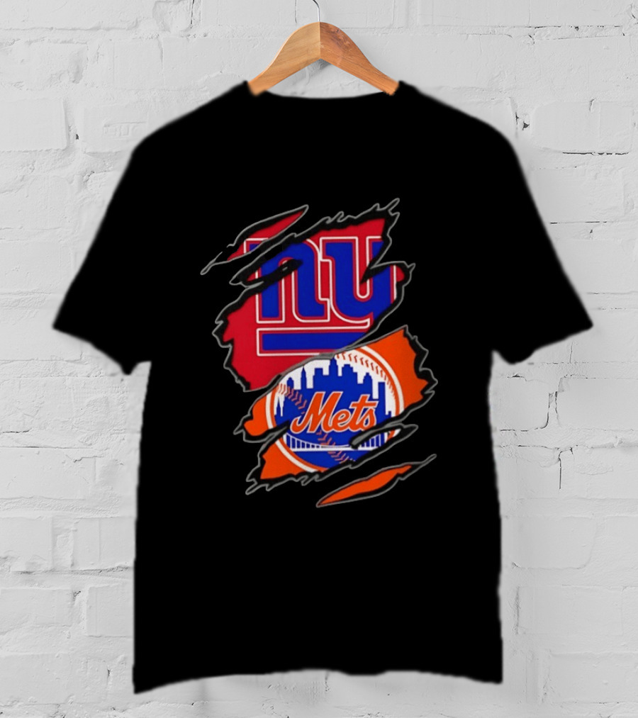 New York Giants New York Mets Two Teams One Heart Scratch T-Shirt