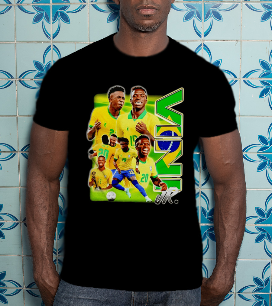 Vinicius Junior Brazil Number 10 Yellow Green Soccer Team Collage T-Shirt