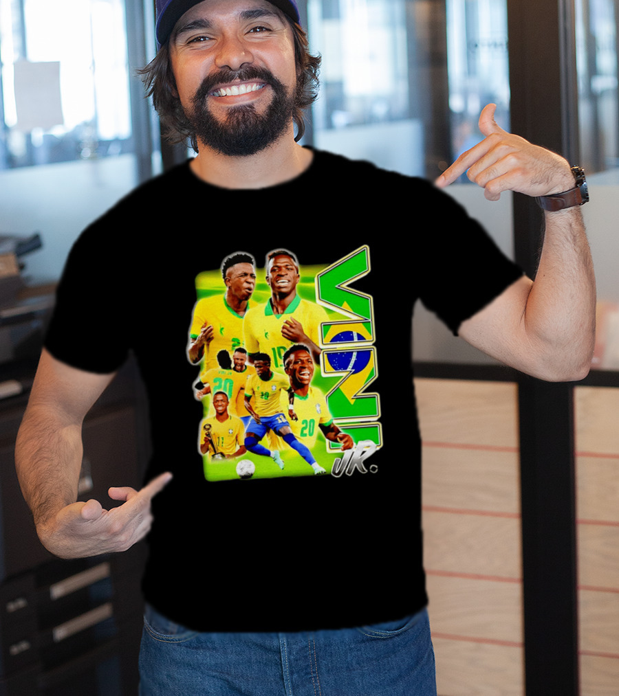 Vinicius Junior Brazil Number 10 Yellow Green Soccer Team Collage T-Shirt