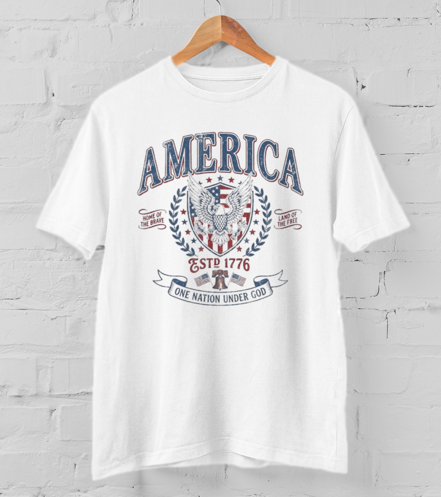 America Est 1776 One Nation Under God Home Of Brave Land Of The Free T-Shirt