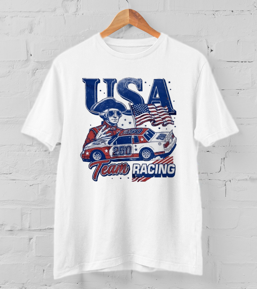 USA Team Racing 250 George Washington American Flag T-Shirt